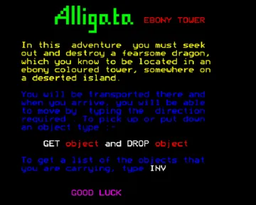 Ebony Tower (19xx)(Alligata)[h TSTH] screen shot title